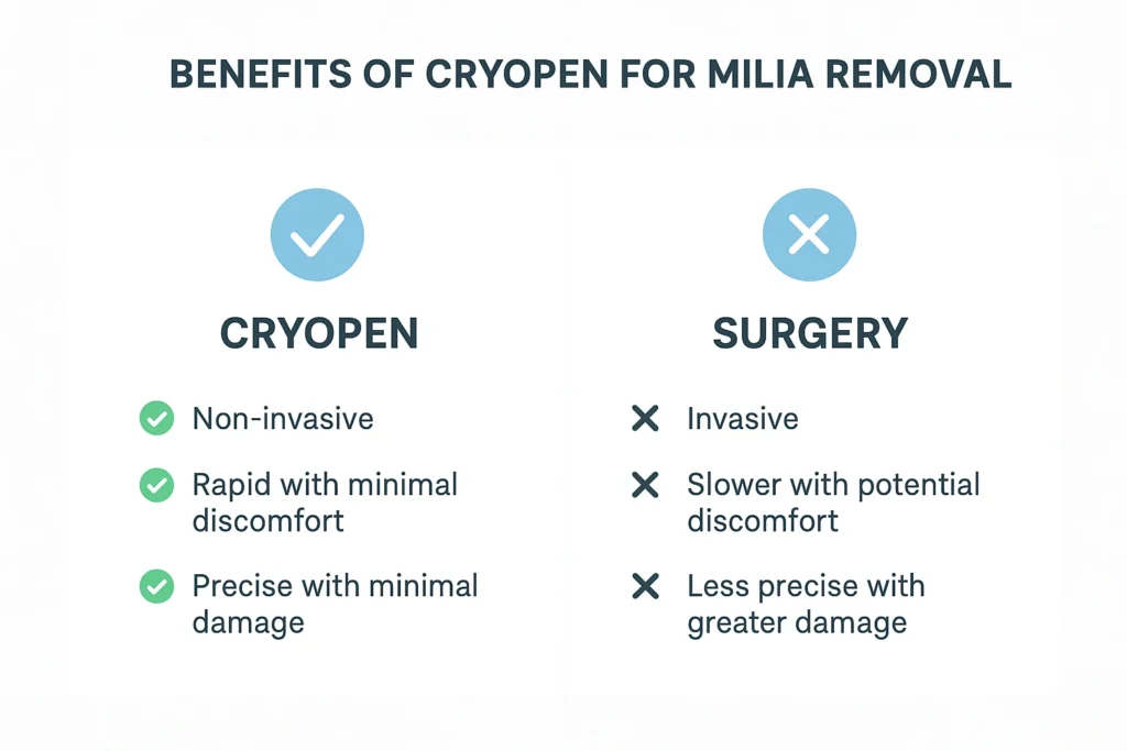 Benefits of cryopen for milia removal Brackley compared to surgical treatments.