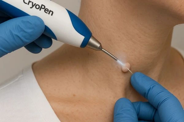 Person receiving Cryotherapy skin tag removal Brackley