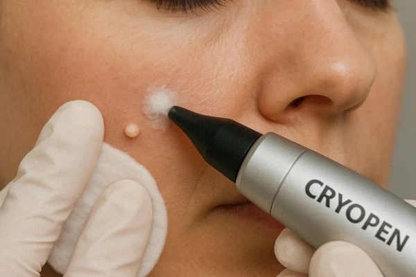Woman receiving milia removal treatment Brackley