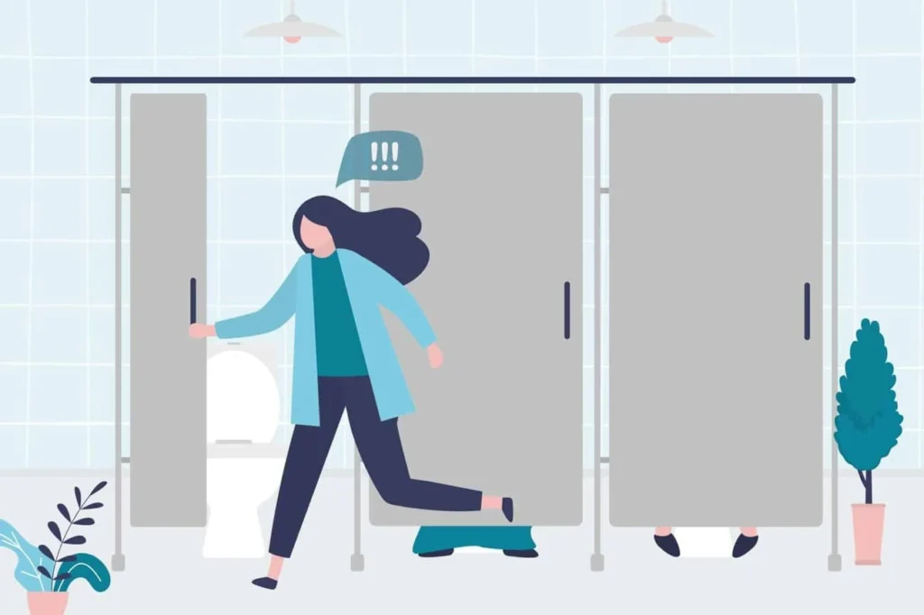 graphic of Urine incontinence Brackley woman running to the toilet.