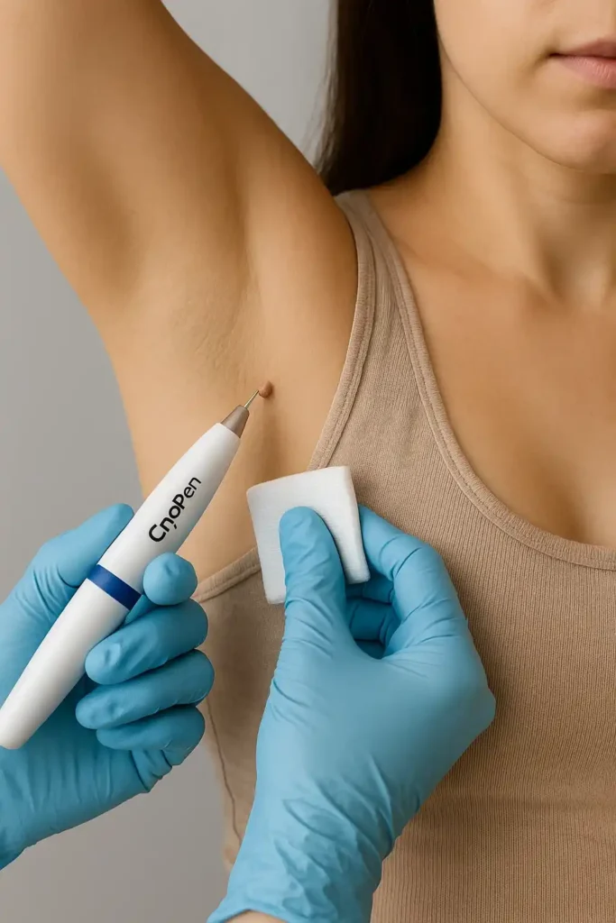 woman having cryopen to remove underarm skin tags Brackley